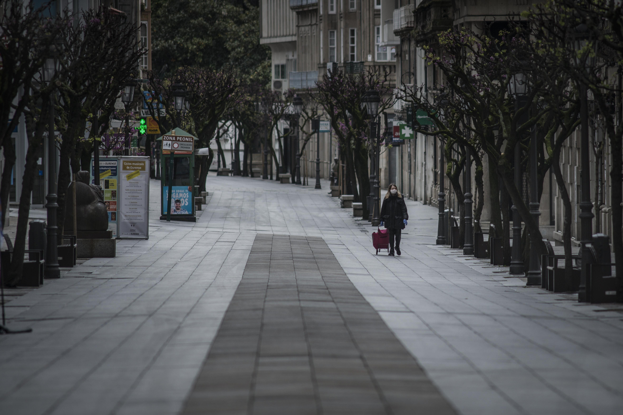 La calle del Paseo, casi vacía en el primer estado de alarma. // BRAIS LORENZO