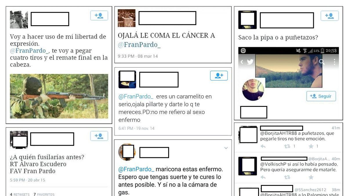 Algunes de les amenaces que va rebre Fran Pardo per Twitter