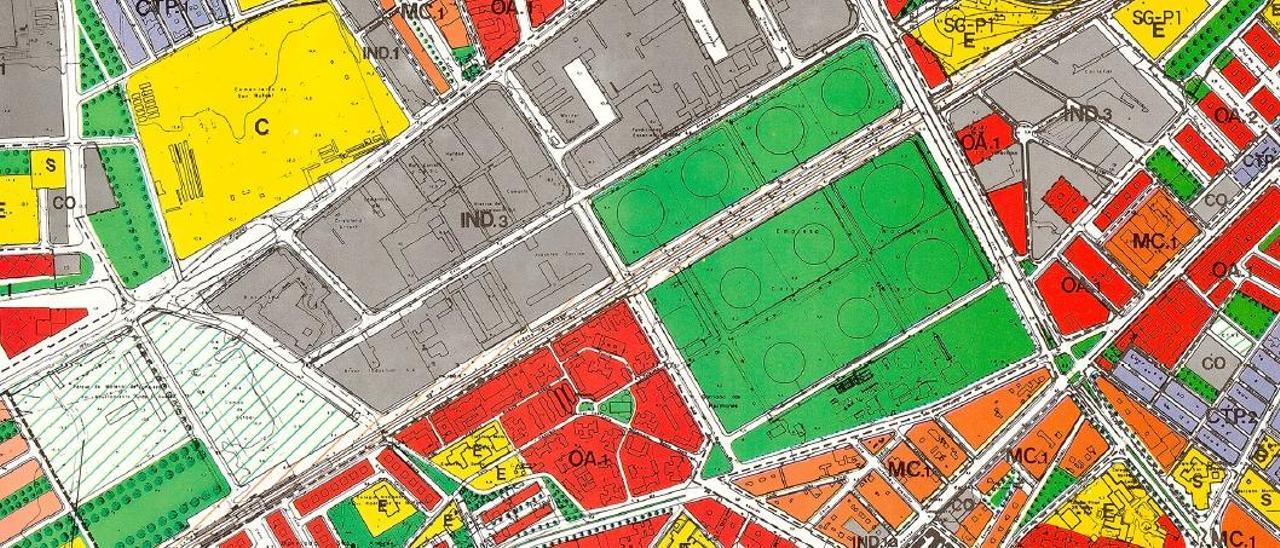 Los terrenos de Repsol, calificados como zona verde en el PGOU de 1983 (Premio Nacional de Urbanismo 1985).