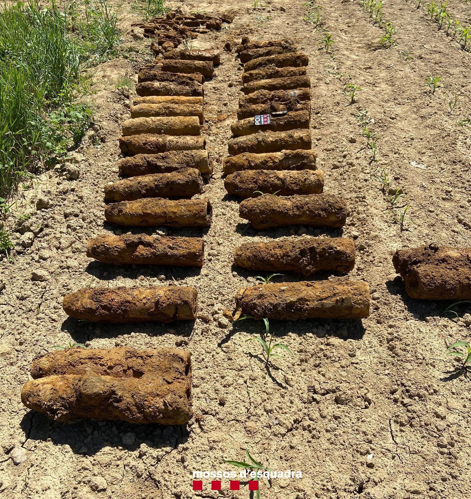 Extreuen 74 bombes de la Guerra Civil enterrades en un camp de la Vall d'en Bas