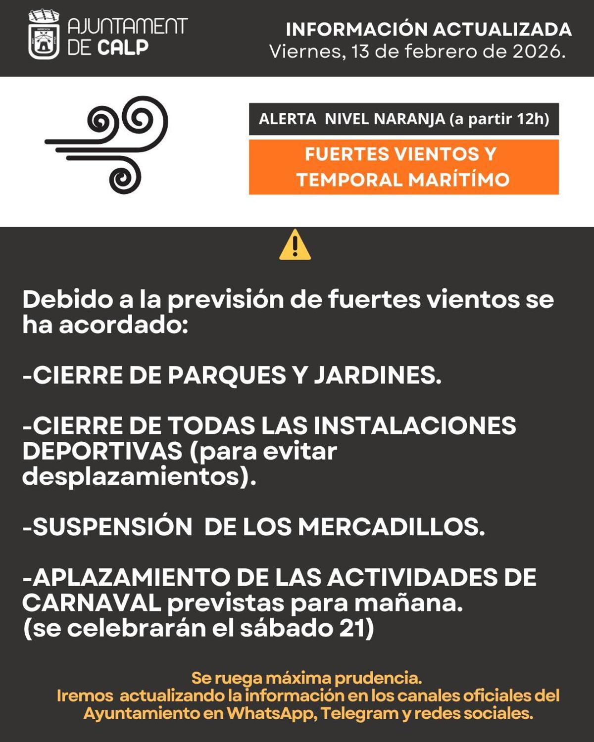 Alerta naranja en Calp por fuertes vientos.