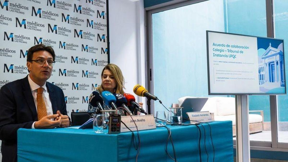 El presidente del Tribunal de Instancia de Las Palmas de Gran Canaria, Juan Avello; y la presidenta del Colegio de Médicos de Las Palmas, Elizabeth Hernández.