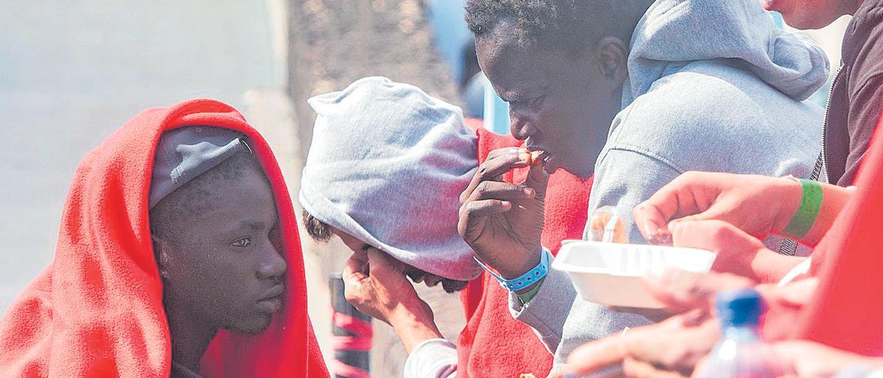 Migrantes llegados a Caleta de Fuste, Fuerteventura, en los primeros días del mes.