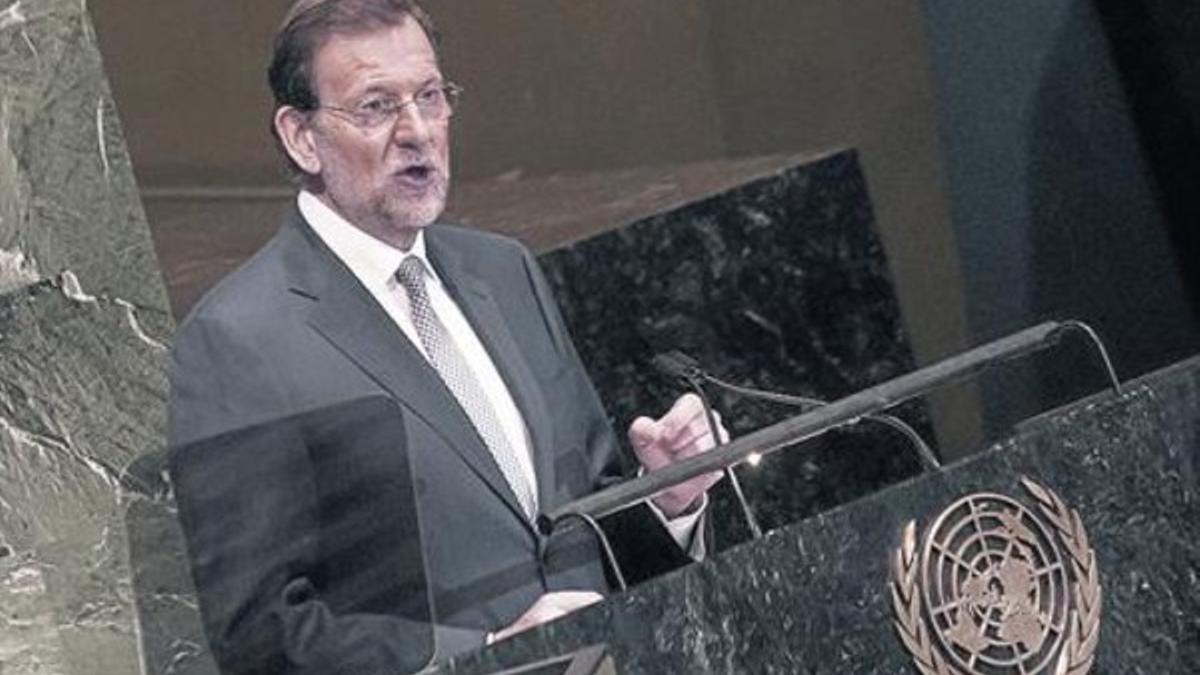 En el atril 8Mariano Rajoy, en la Asamblea General de la Naciones unidas, en septiembre del 2012.