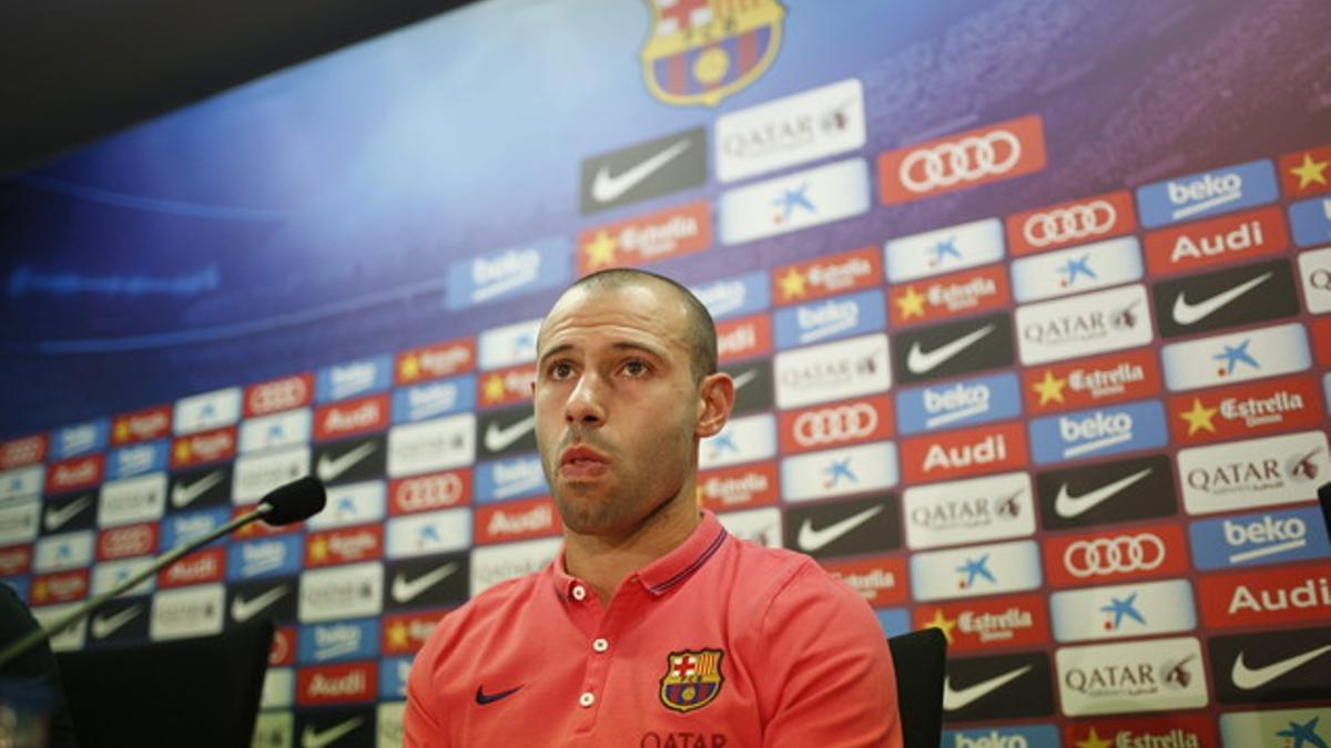 El argentino Javier Mascherano durante la rueda de prensa que ofreció el pasado 20 de noviembre sobre el entrenameinto del equipo azulgrana