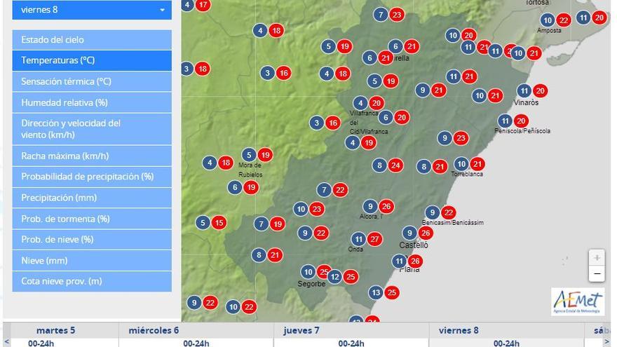 Previsión de Aemet para el viernes.