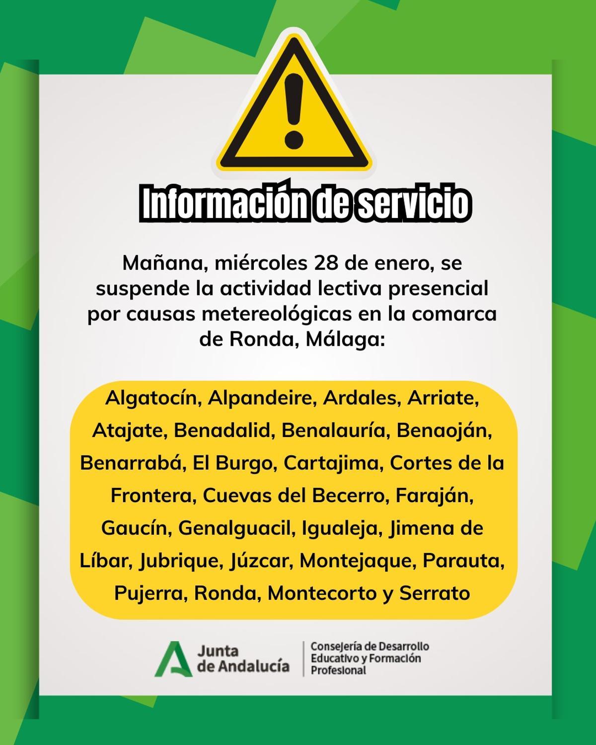 El temporal obliga a suspender las clases en 77 municipios de Almería, Málaga y Cádiz