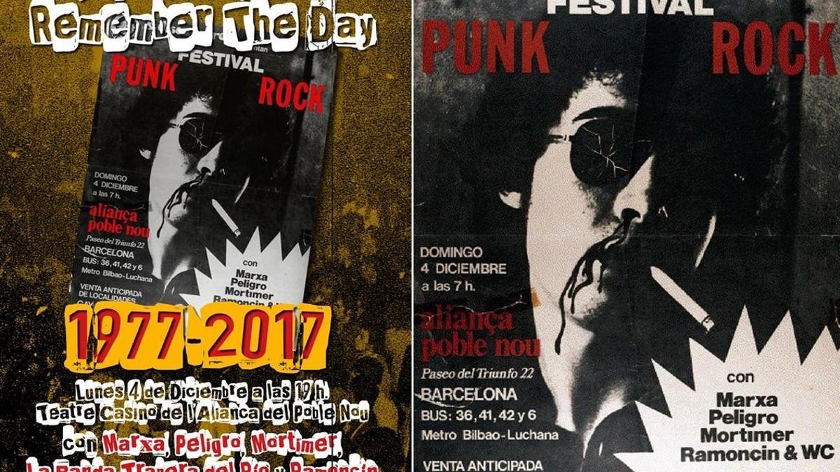 Los carteles de la edición del 2017 y de 1977 del Festival Punk Rock de la Aliança del Poblenou.