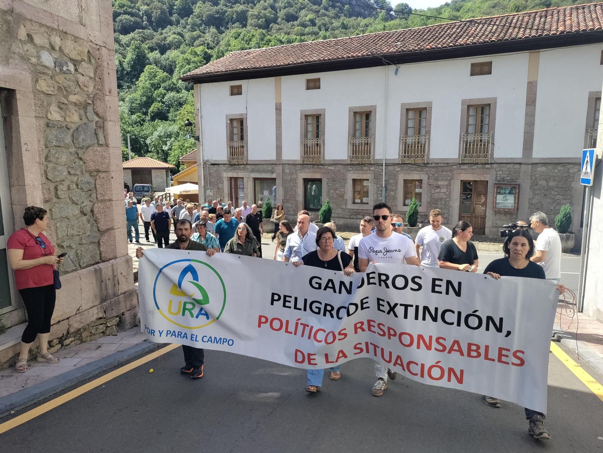 Los ganaderos en la concentración en Cabrales