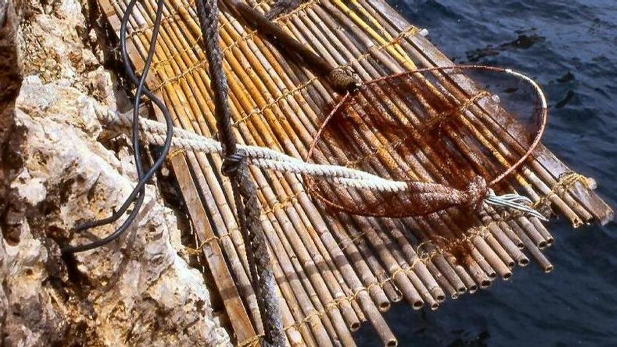 El cañizo, la frágil plataforma colgada del acantilado. Sobre el "canyís", el "salabre"