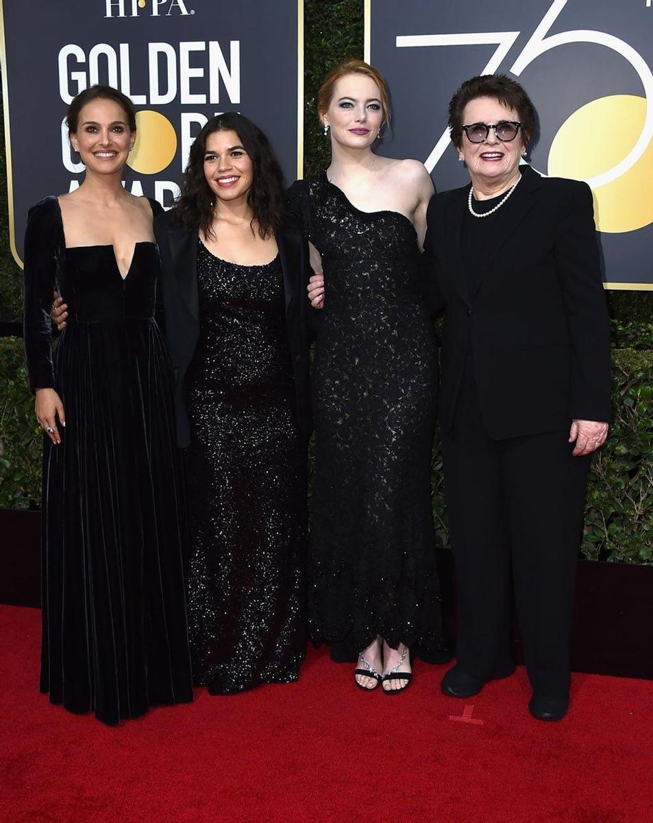 Natalie Portman, America Ferrera, Emma Stone y Billie Jean King en los Globos de Oro