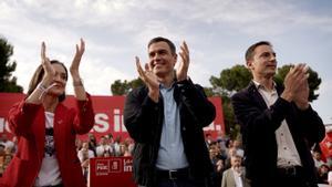 Mitin del PSOE para las próximas elecciones en el que ha intervenido Pedro Sánchez junto al secretario general del PSOE-Madrid Juan Lobato, y Reyes Maroto.