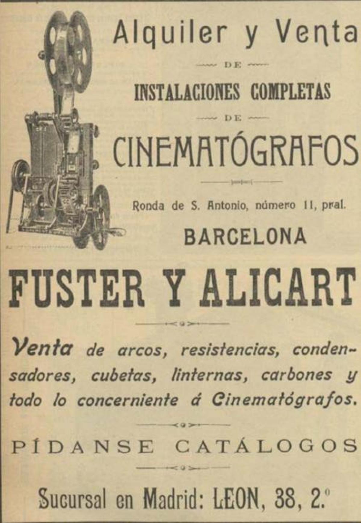 Cartel de la sociedad Fuster y Alicart, que trajo el cine a Xàtiva.