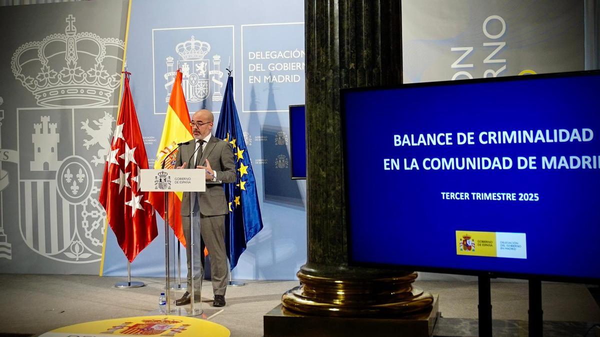 El delegado del Gobierno, Francisco Martín, durante la rueda de prensa de balance de la criminalidad en el tercer trimestre de 2025.