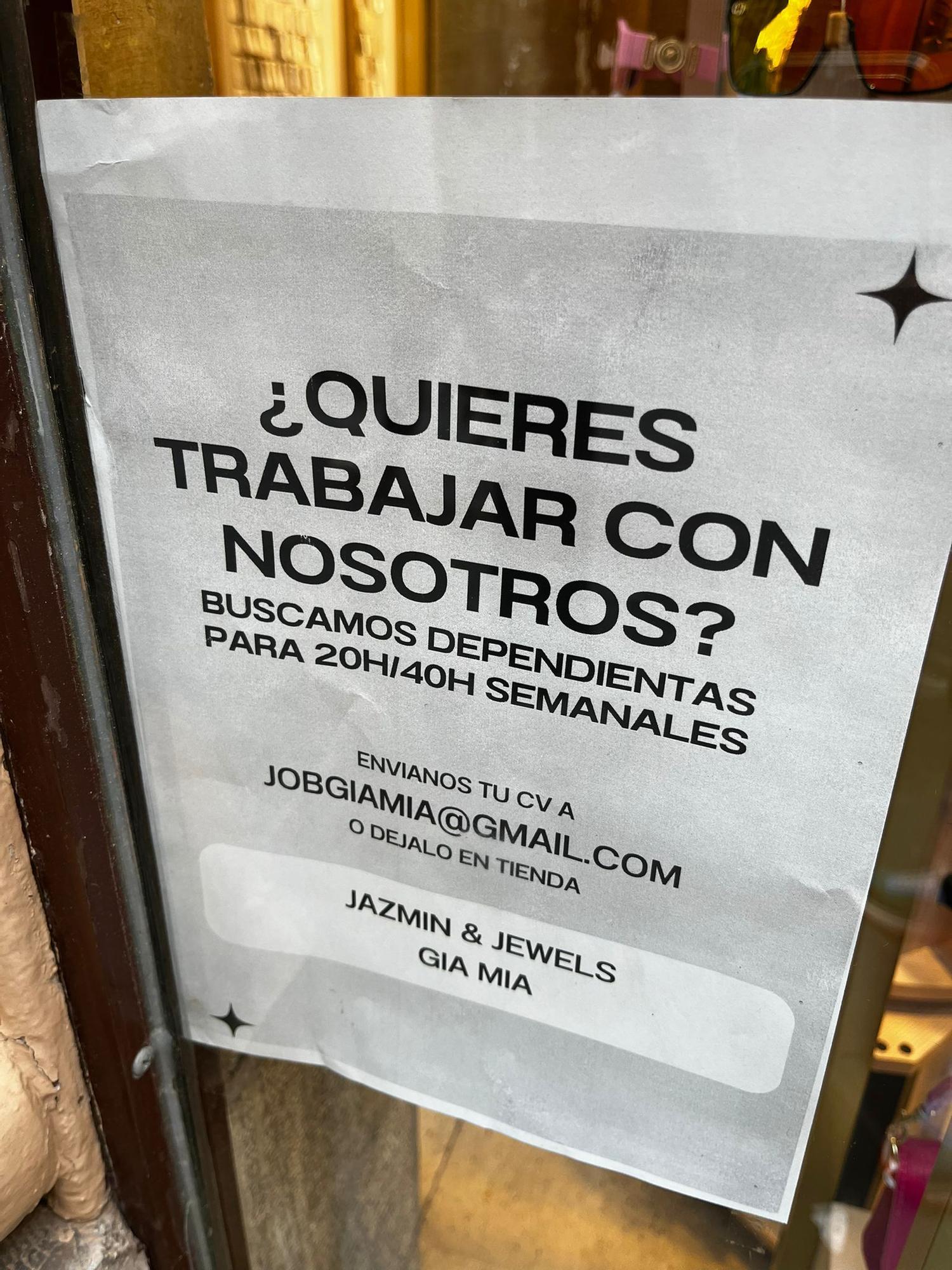 Estos son los anuncios de trabajo en las calles comerciales Sant Miquel y Jaume II de Palma