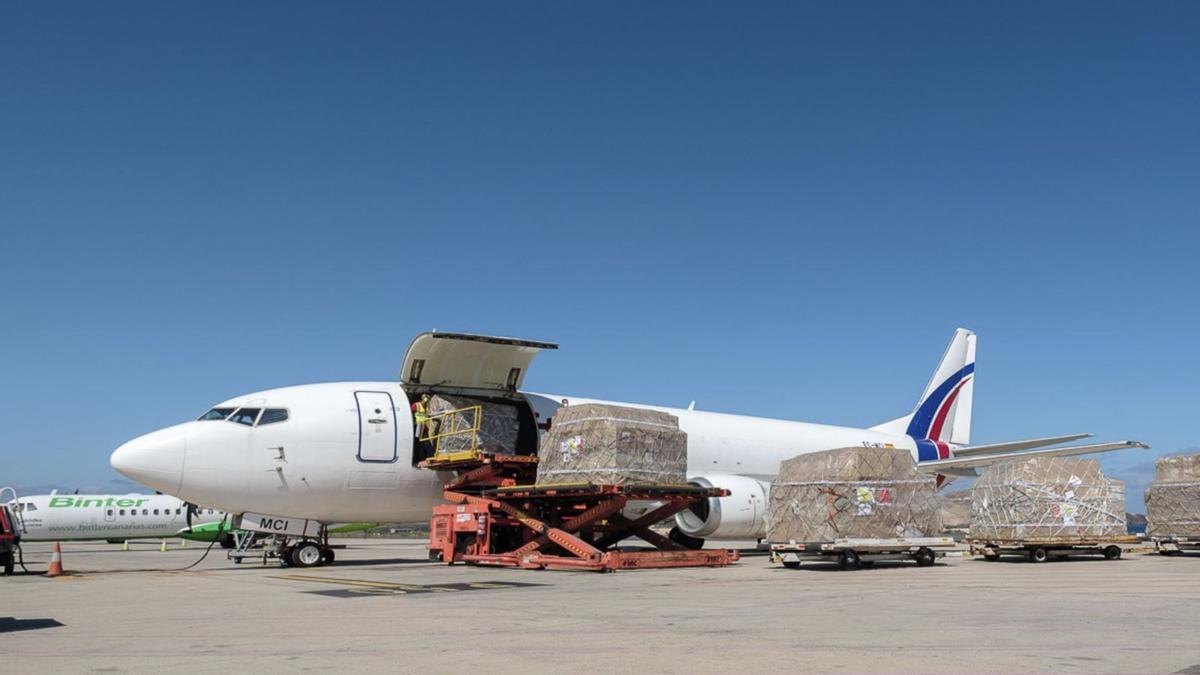 Imagen de la llegada de mascarillas y material sanitario al aeropuerto de Gran Canaria en abril de 2020, procedente de China. | | ÁNGEL MEDINA / EFE