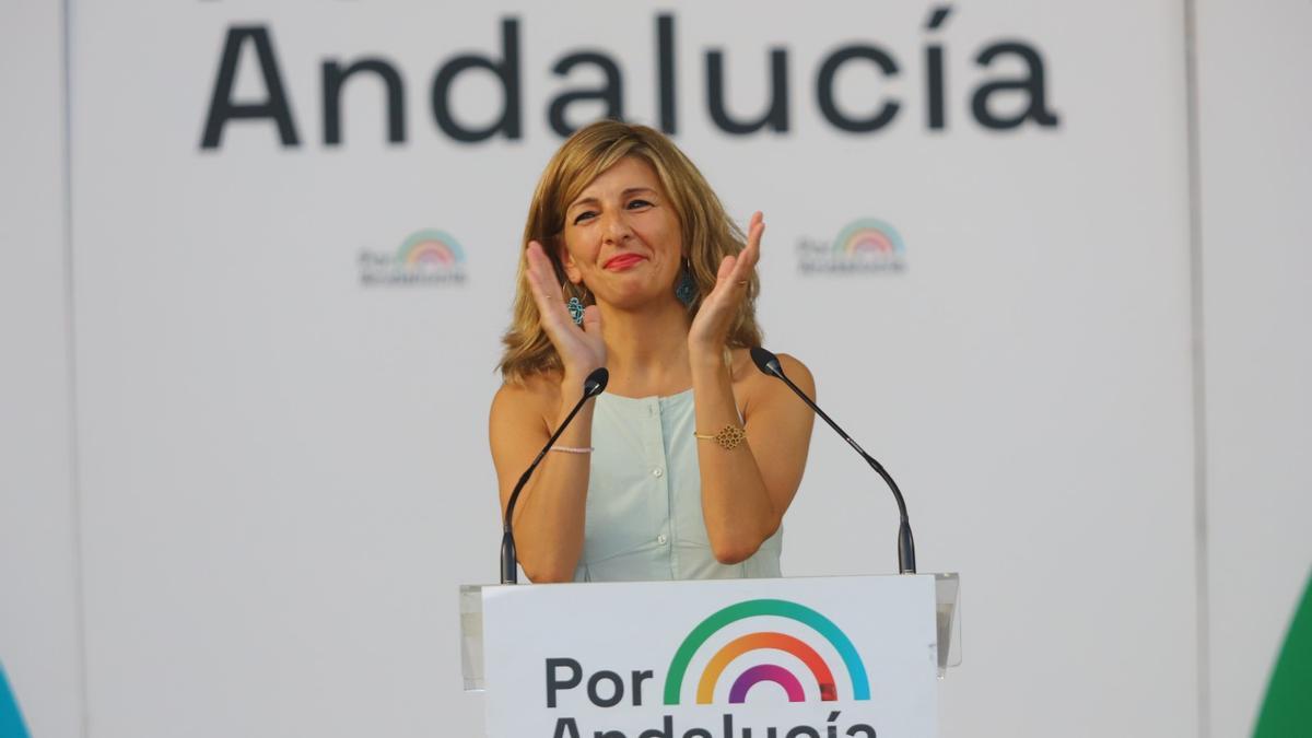 Yolanda Díaz este sábado, en el mitin realizado en Córdoba por su formación, Por Andalucía.