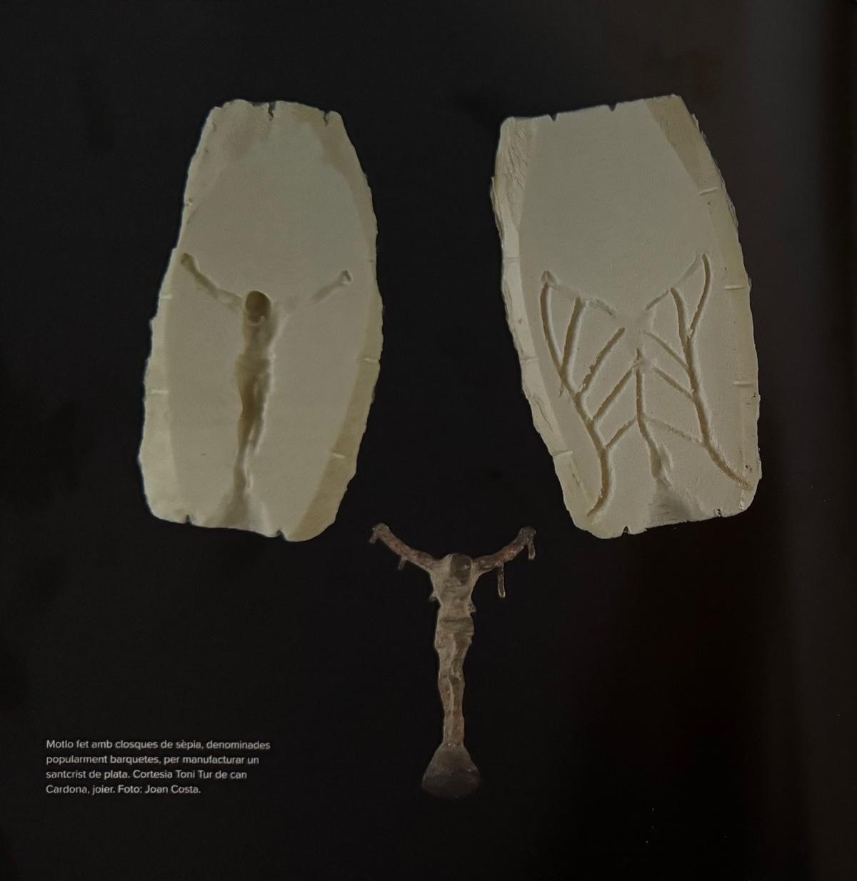 El molde hecho por Toni Tur de can Cardona con cáscaras de sepia para crear el Santo Cristo de plata.