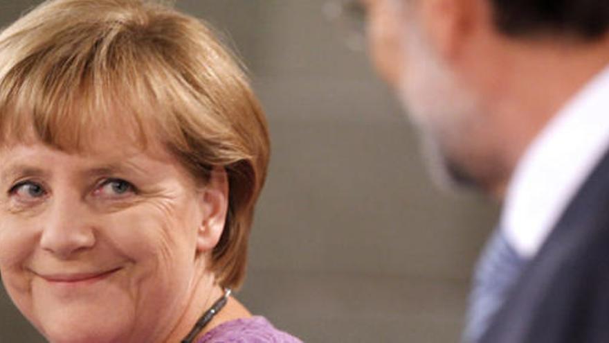 Merkel durante la rueda de prensa con Rajoy.