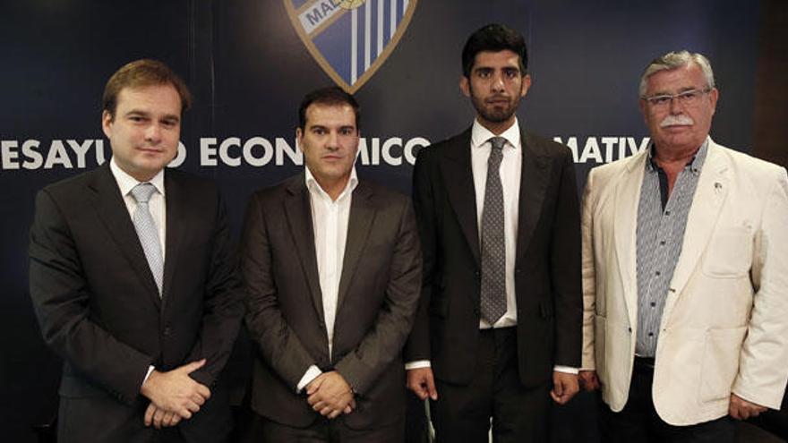 Manuel Novo, Vicente Casado, Nasser Al-Thani y Francisco Martín Aguilar, durante el desayuno financiero del 30 de septiembre.