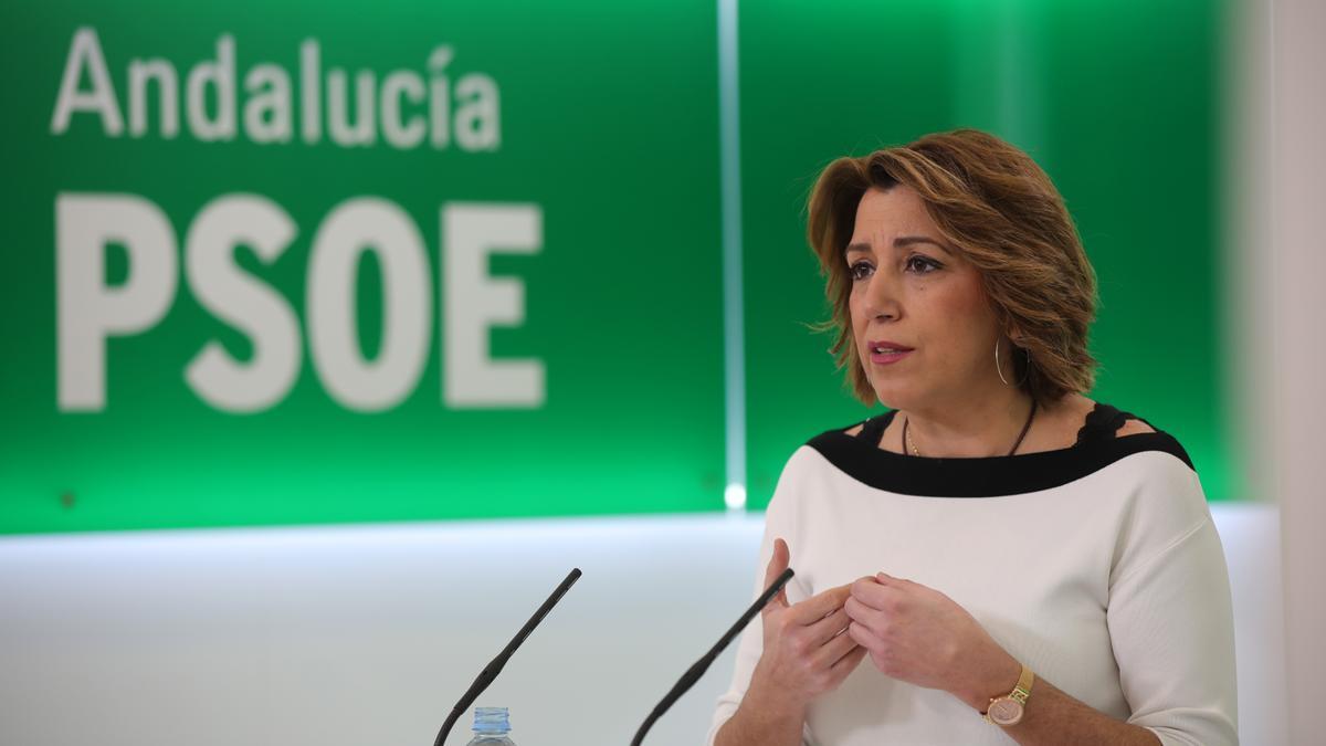 Susana Díaz, durante una rueda de prensa en la sede del PSOE de Andalucía, el pasado 8 de enero de 2021.
