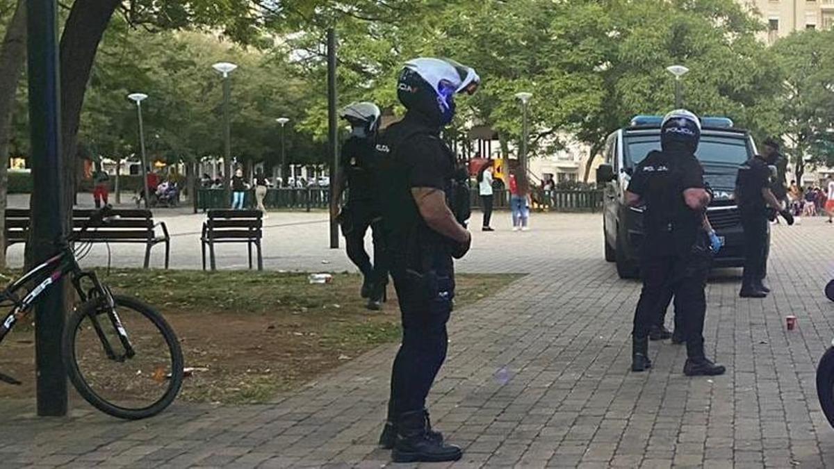 Agentes de la Policía Nacional, en el Parque Wifi de Palma.