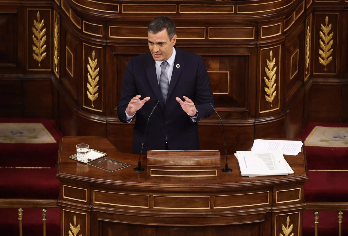 El presidente del Gobierno, Pedro Sánchez, interviene durante la primera jornada de la 26 edición del Debate sobre el Estado de la Nación, en el Congreso de los Diputados