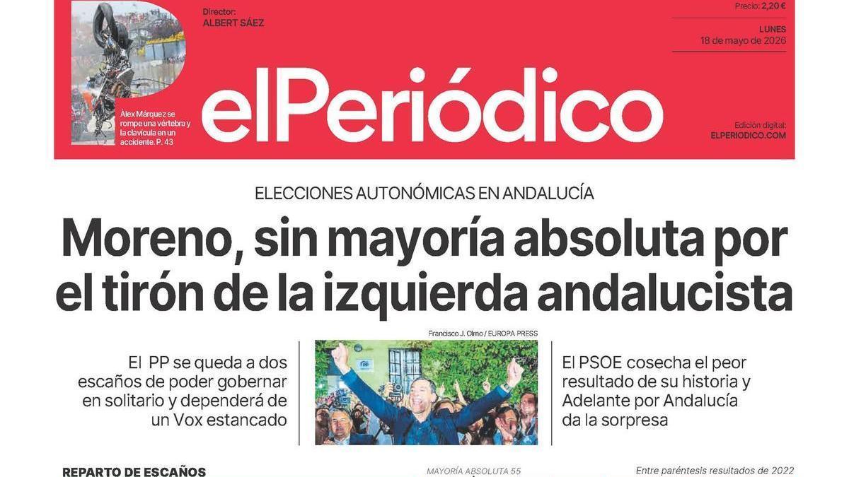 La portada de EL PERIÓDICO del 18 de mayo de 2026