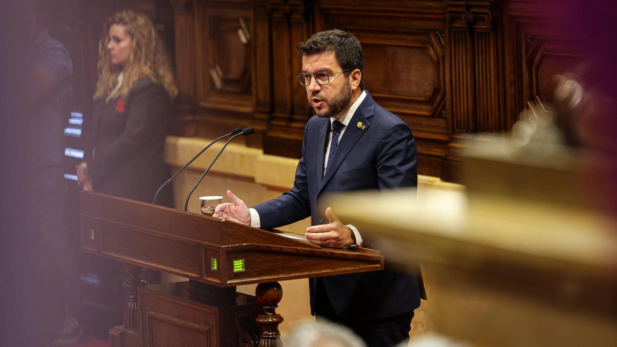 El president de la Generalitat, Pere Aragonès, intervé al debat de política general al Parlament