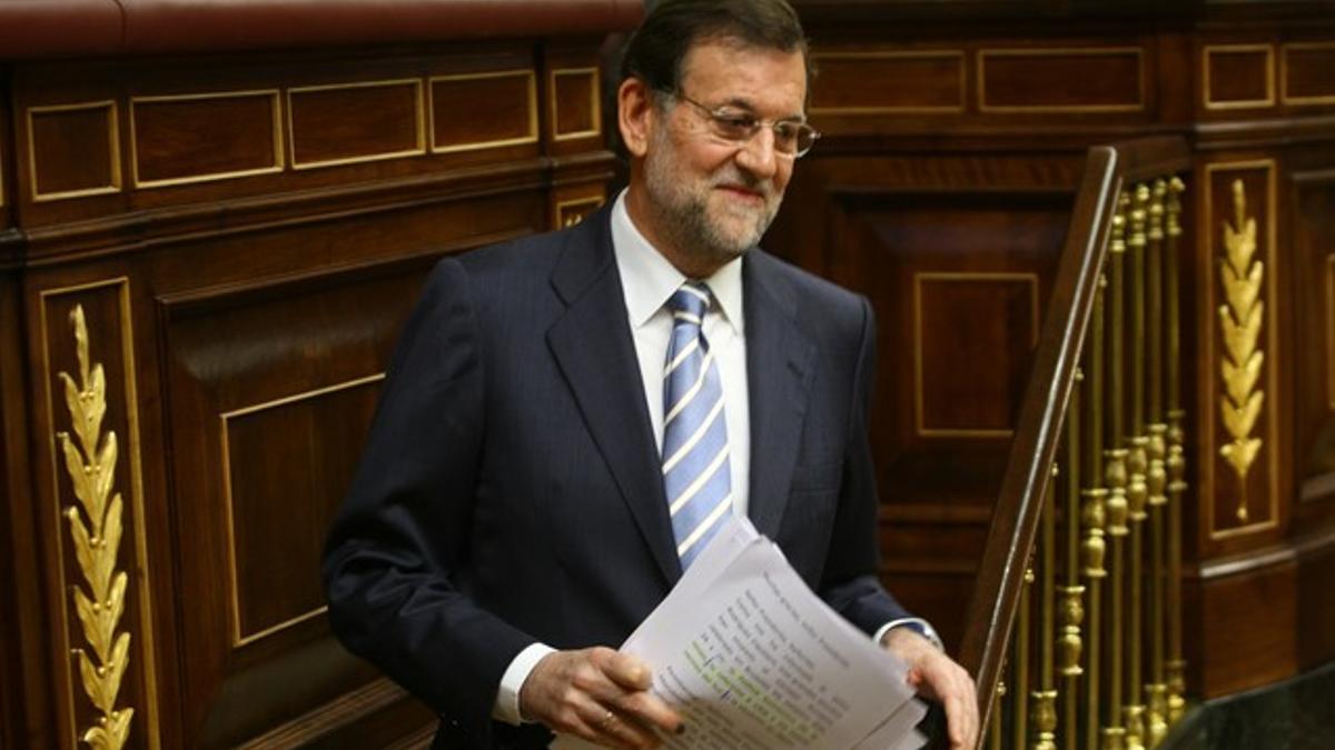 El líder del PP, Mariano Rajoy, durante su intervención en el Congreso, este miércoles.