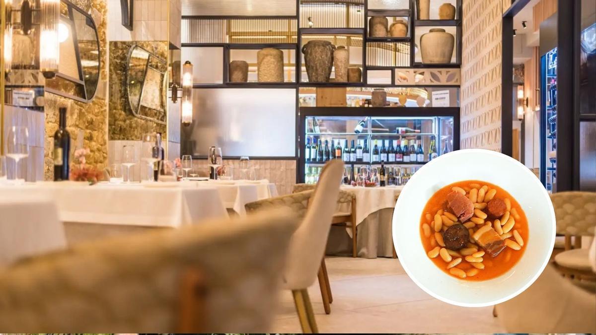 El comedor de Cocina Cabal en Oviedo y en el círculo su fabada