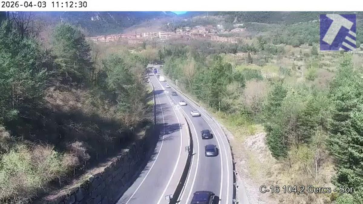 Lentitud del trànsit a Cercs en sentit Puigcerdà aquest divendres a mig matí