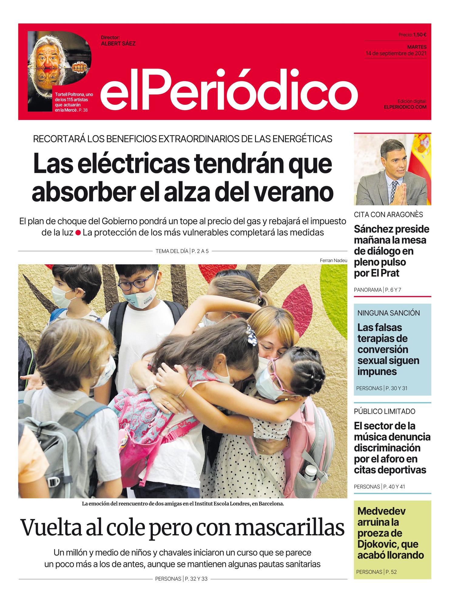 La portada de EL PERIÓDICO del 14 de septiembre del 2021.