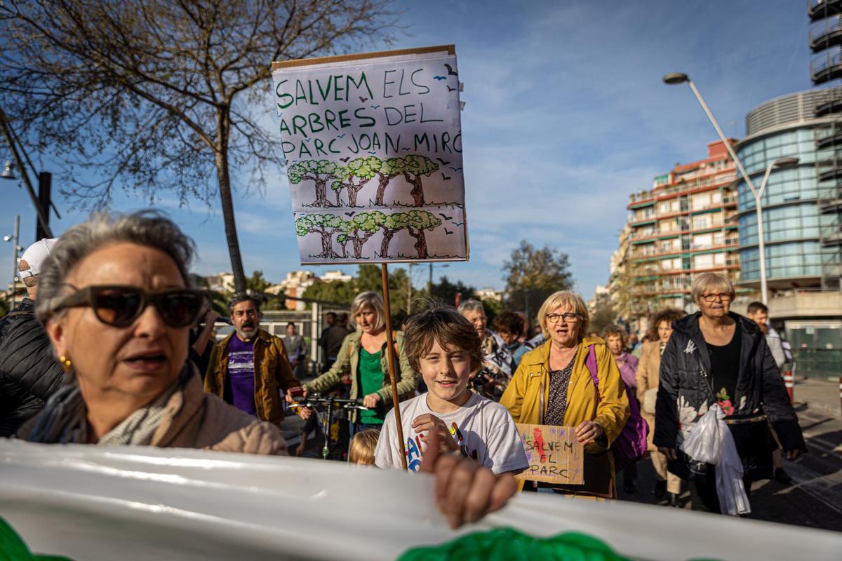 Los vecinos del parque Joan Miró vuelven a pedir que se mantenga la arboleda