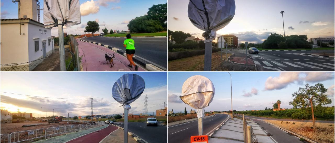 Imagenes de distintos puntos de la carretera CV-18 con las señales tapadas.