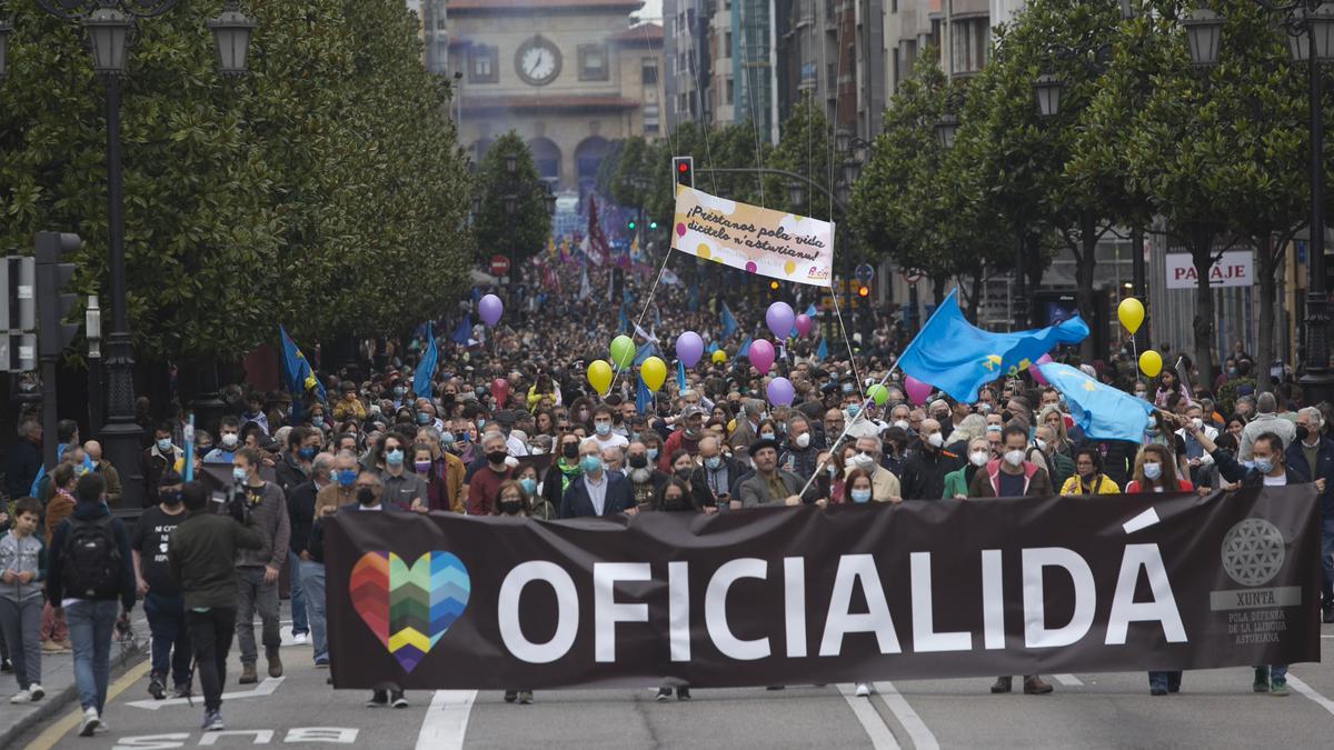 Los partidarios de la cooficialidad del asturiano se manifiestan en Oviedo