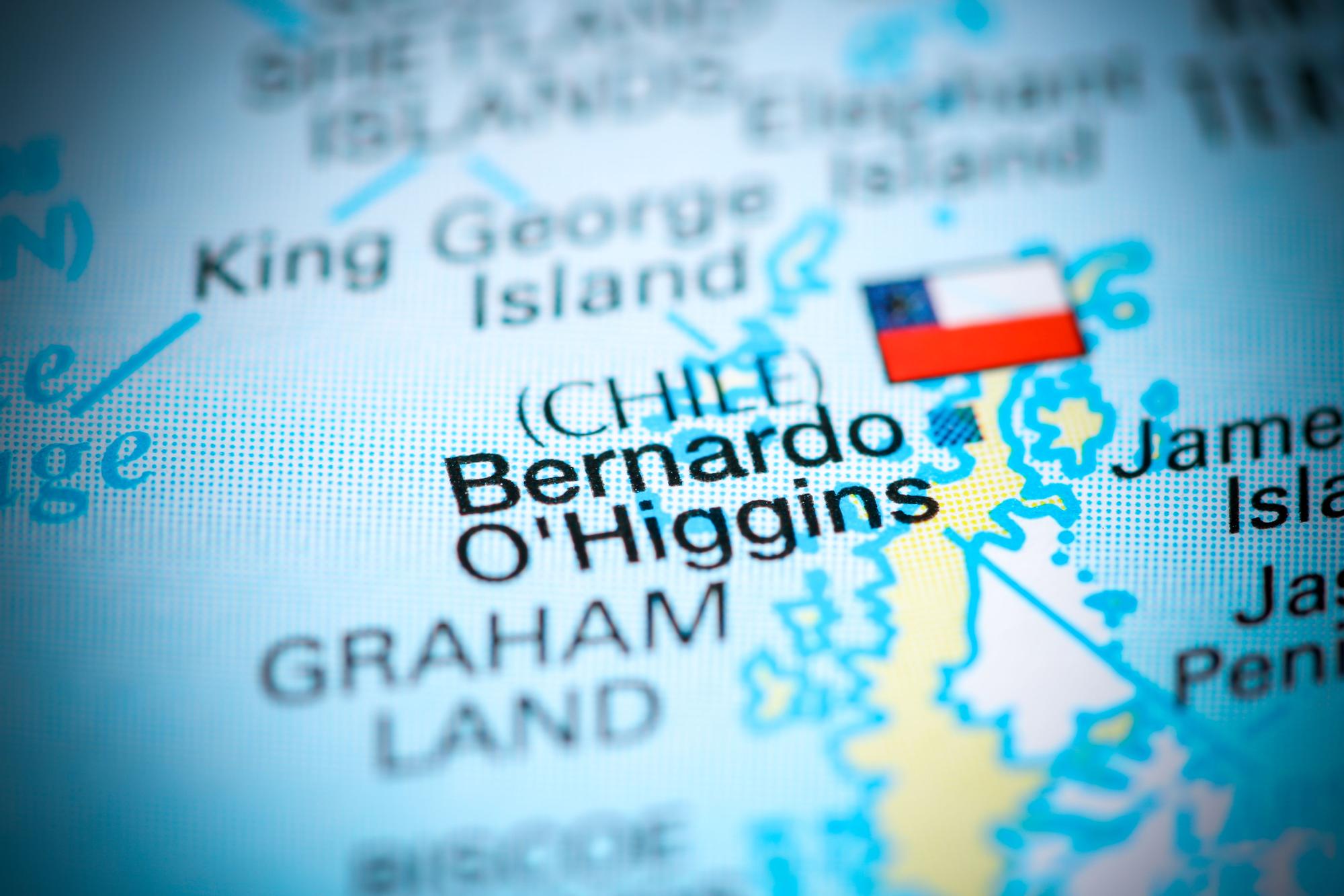 Mapa de situación de la base chilena de O'Higgins, al sur del país.