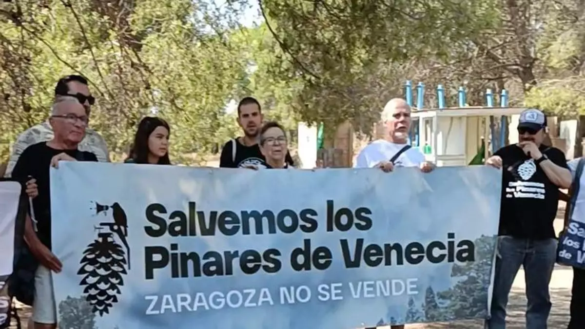 Un aniversario marcado por la protesta: Salvemos los Pinares de Venecia se manifiesta contra la ampliación del Parque de Atracciones de Zaragoza