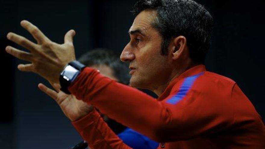 Ernesto Valverde, durant la roda de premsa d&#039;ahir