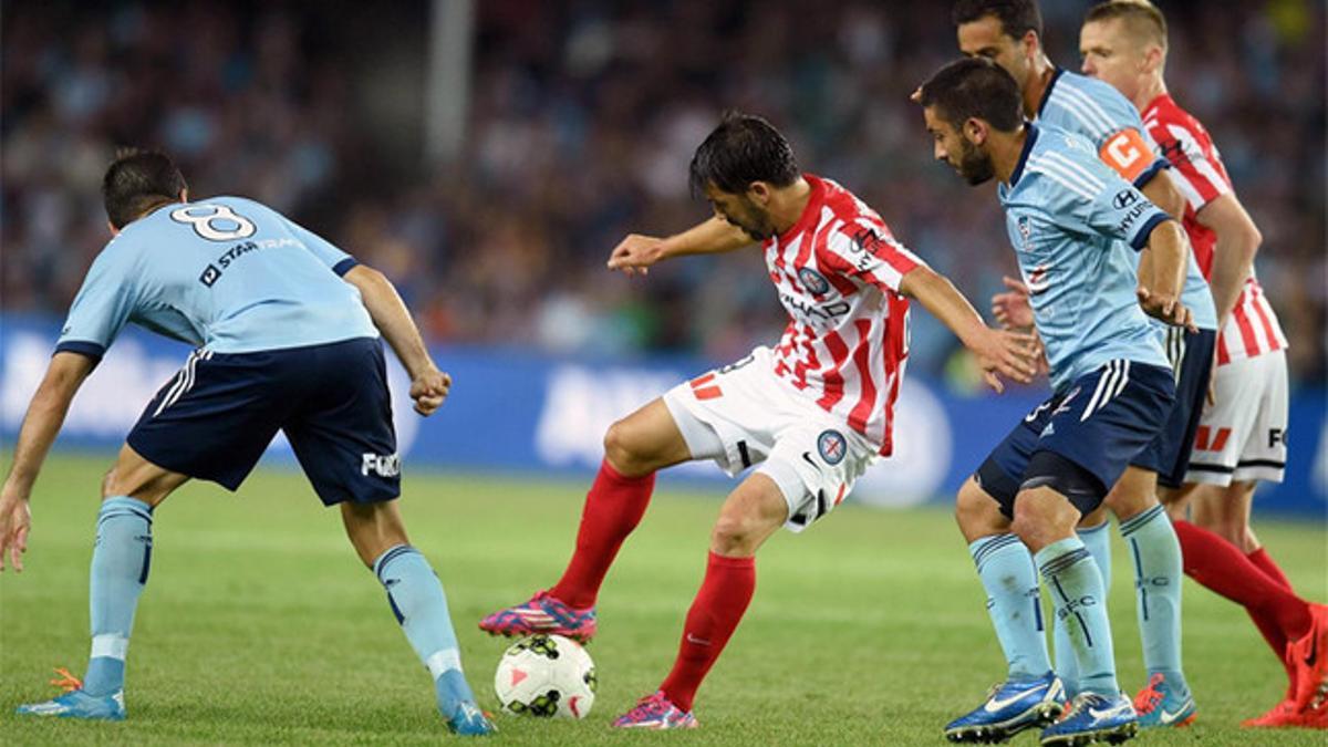 Villa, en un partido con el Melbourne City