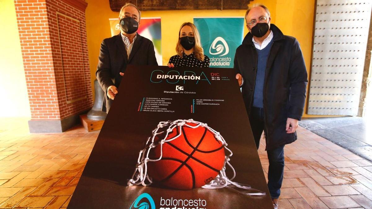 Antonio de Torres, Ana Blasco y Antonio Guillén, en la presentación de la Copa Diputación de baloncesto.