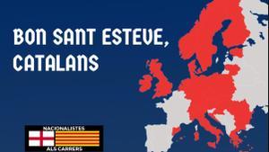 Un mapa de Europa con los países que celebran Sant Esteve coloreados de rojo.