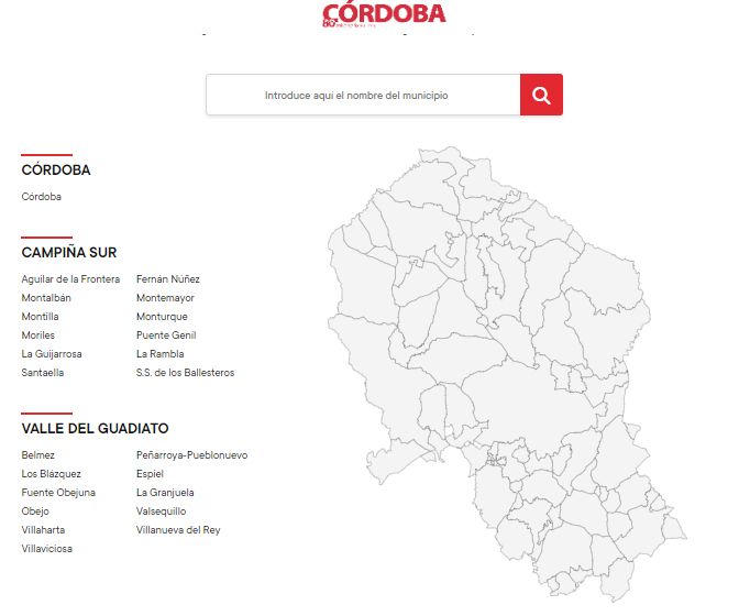 creado páginas por cada uno de los municipios cordobeses a los que se puede acceder a través de un intuitivo mapa y buscador