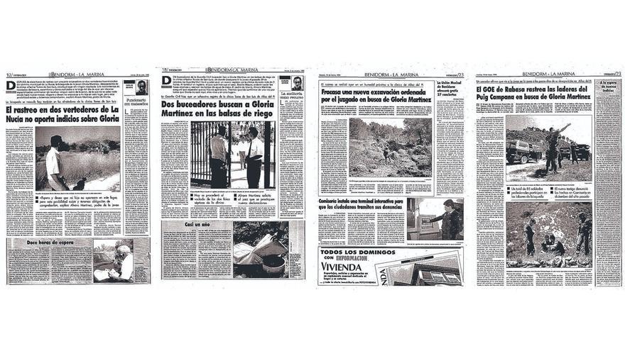 Algunas de las páginas de DIARIO INFORMACIÓN sobre la desaparición de Gloria Martínez.