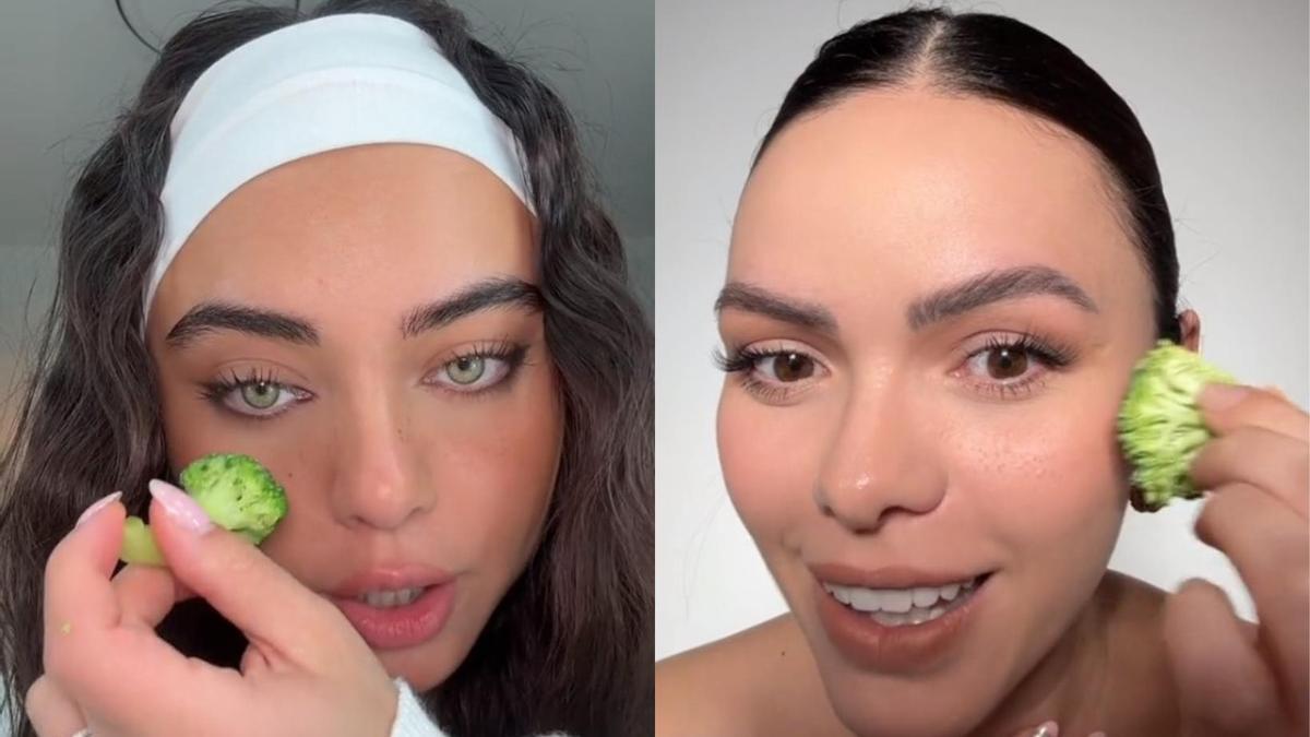 Influencers maquillándose pecas con brócoli.