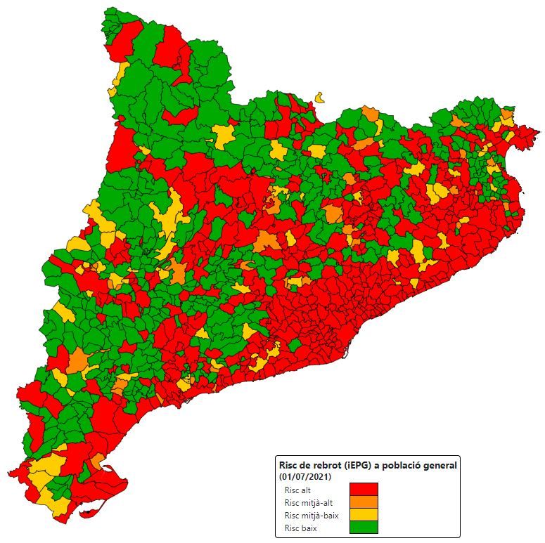 Mapa del risc de rebrot per municipis (5/7/2021)