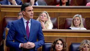 Pedro Sánchez   durante la sesión de control al Gobierno celebrada esta mañana.