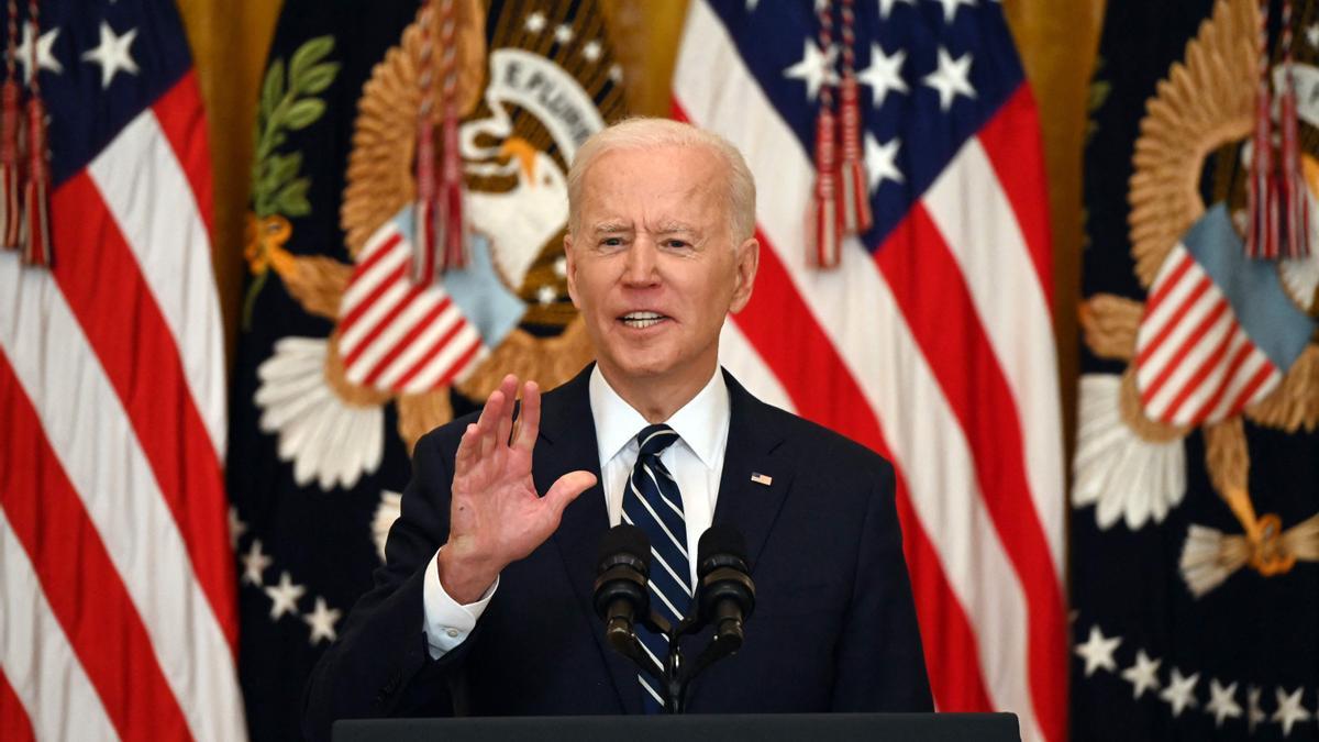 El presidente de EEUU, Joe Biden, durante su primera rueda de prensa desde que llegó a la Casa Blanca.