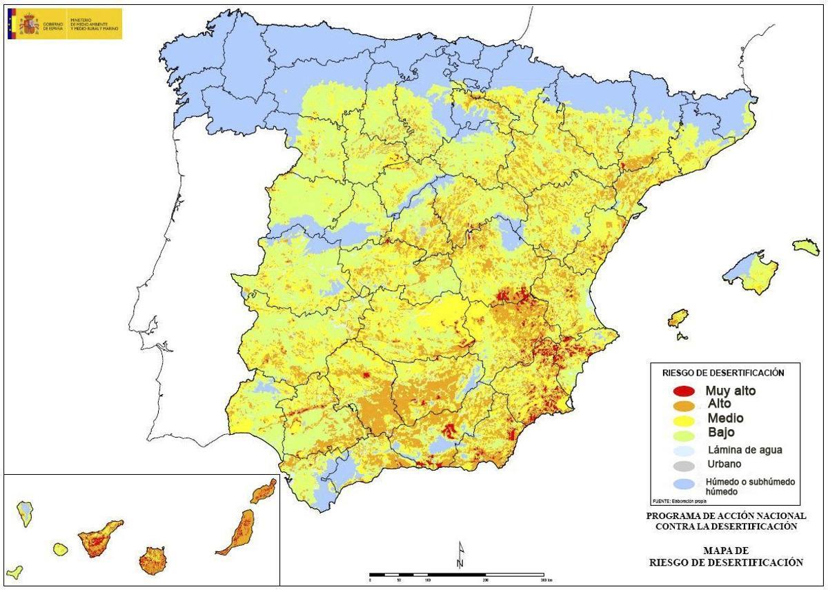 Mapa de desertificación en España