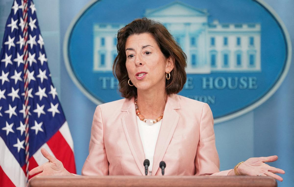FILE PHOTO: Gina Raimondo speaks at a press briefing at the White House in Washington